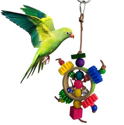 China Hot Selling Viable Colorful Amazon Paper Bird Toy Rope Bird Toy Gear Parrot Wooden Bite Leather Toy Rope for sale