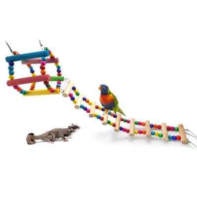 China Viable Pet Toy Wood Colorful Swing Climbing Ladder Bridge Hanging Cage for Parrot Bird Hamster for sale