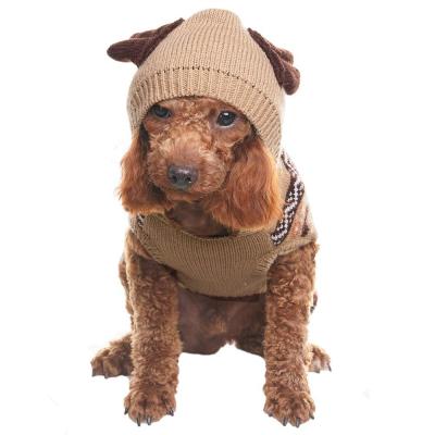 China Christmas Viable Dog Sweater Reindeer Pattern Christmas Knitwear Hooded Winter Clothes Warm Coat for sale