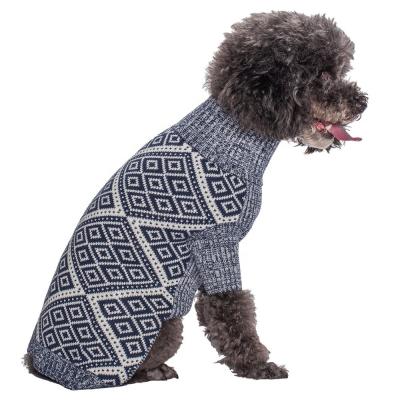 China Viable Models Dog Sweater with Diamond Pattern Back Length Blue and White 20