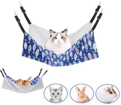 China Large Hanging Cat Hammock Bed Sustainable For Cage Or Chair Pet Hammock With Adjustable Strap Reversible 2 Sides Soft Pet Bed For Kitten for sale