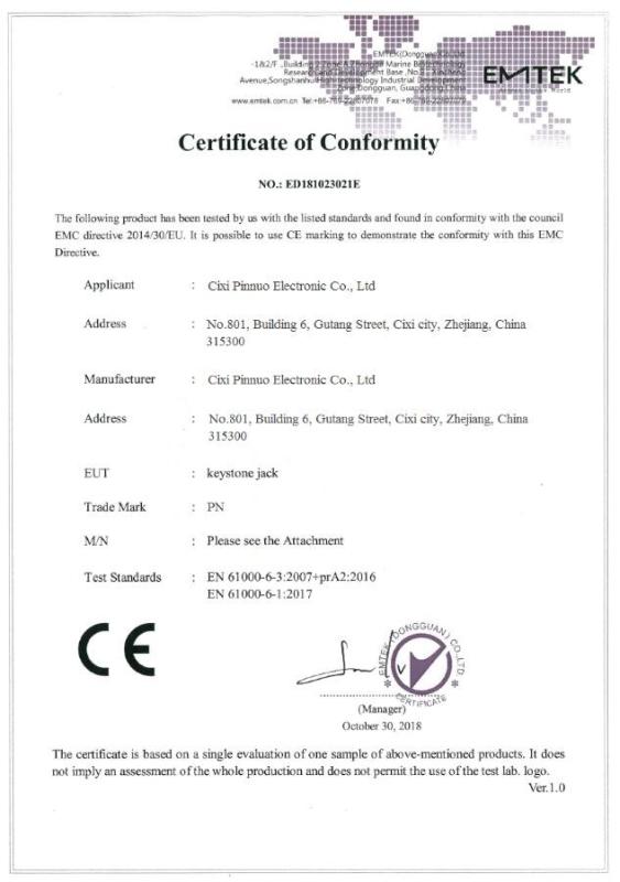 CE - Cixi Pinnuo Electronic Co., Ltd.