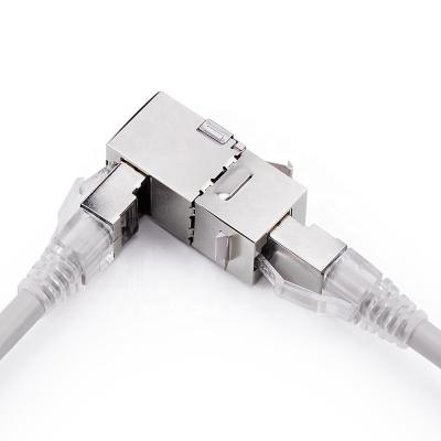 China RJ45 zinc alloy CAT6 ftp shielded 90 degree right angle inline coupler with keystone lock for sale