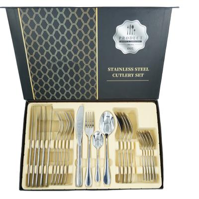 China Amazon Hot Sale Disposable Dinnerware Fork Knife Spoons Luxury Gift Stainless Steel 24pcs Cutlery Set for sale