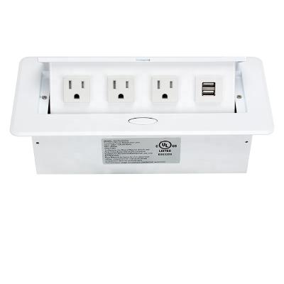 China Commercial White Embedded Auto Outlet for Office Desk, 3 US Outlets, Dual USB for Home Office for sale