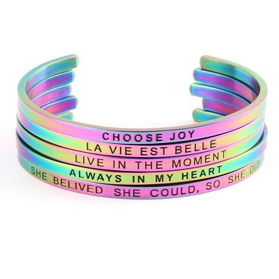 China Fashion Chromatic Titanium Bangle Rainbow Hiphop Stainless Steel Bangle Open Engraved Jewelry For Women Or Men 2019 for sale