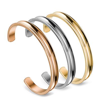 China Fashionable Arc Concave Groove Shape Simple Design C Stainless Steel Bracelet Bangle Titanium Steel Open Jewelry For Women Or Men 2019 for sale