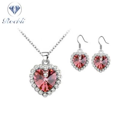 China Wholesale Fashion Women Crystal Jewelry Set 925 Sterling Silver Heart Crystal Zircon Wedding Party Jewelry Set for sale