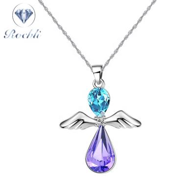 China Crystal Fashion Angel Wings With Cross Pendant Necklace Personalized Multicolor Diamond Ornaments for sale