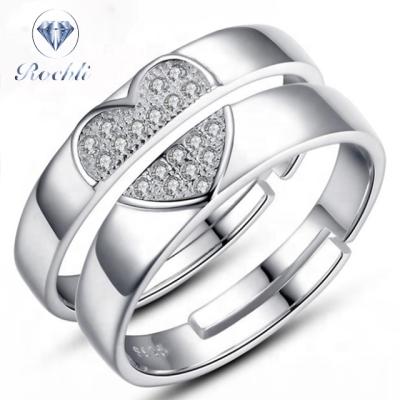 China Simple Heart Charm Shape Pair Ring Sterling Silver Plain Men's And Women's Open Ring for sale