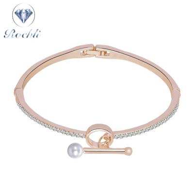 China New Arrival ALLOY Women's Pink Plating Stainless Steel Heart Zircon Lock Design Bangle Bracelet for sale