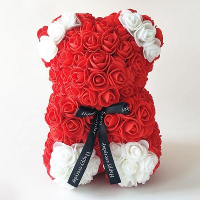 China New design 25cm environmental protection green rose bear with gift box artificial flower valentine's day gift teddy rose bear for sale