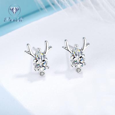 China 2021 new arrival CLASSIC Christmas 925 sterling silver earring, deer shape diamond pure silver earring for sale