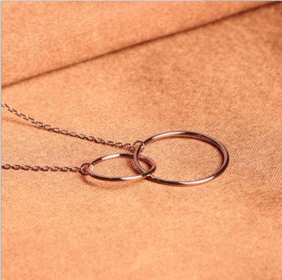 China Casual/Sporty 925 Sterling Silver Small Big Circle Necklace Girl Women Double Circles Jewelry Gift for sale