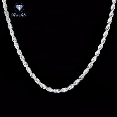 China High Quality Hiphop Rope Chain 925 Necklace Silver 925 Sterling Silver Necklace Silver Plated for sale