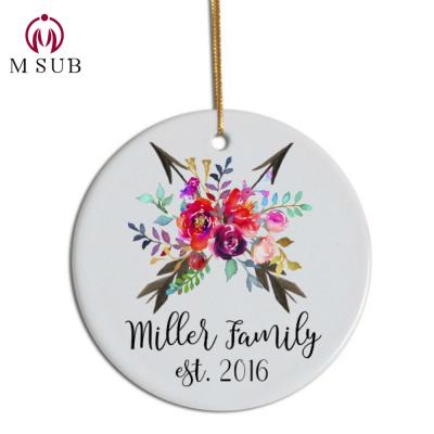 China Flat White Christmas Ornaments Round Sublimation Ceramic Flat White Christmas Ornaments for sale