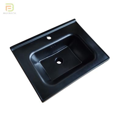 China Modern Design Black Color Rectangle Sanitary Minimalist Bathroom Wash Basins Ceramic Cabinet Basin for sale