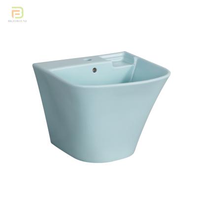 China New Design Modern Sanitary Ware Blue Color Wall Hung Ceramic Wash Basin Bathroom Sinks for sale