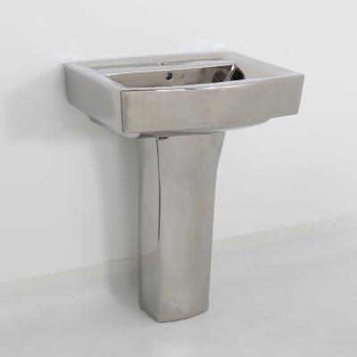 China Modern Sanitary Ware Floor Stand Silver Basin Ceramic Hotel Wash Sink Basin With Pedestal for sale