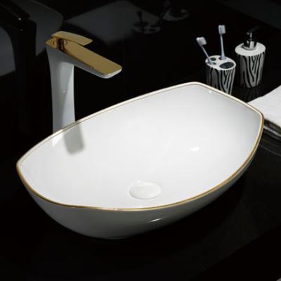 China Fashion Design Gold Hole Cheap Gold Price Modern Countertops Bathroom Vessel Sink Ceramic Hand Wash Basin For Sale for sale