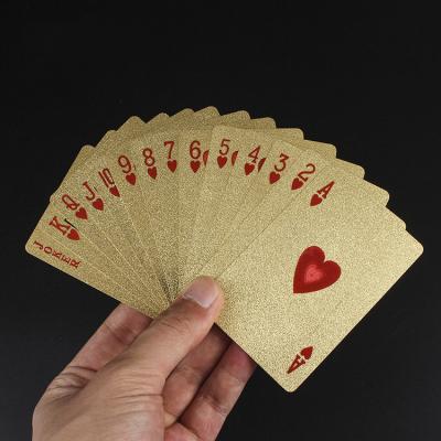 China Entertainment Gold Waterproof PVC Game Cards Plastic Poker Game Deck Gold Foil Poker Card Te koop