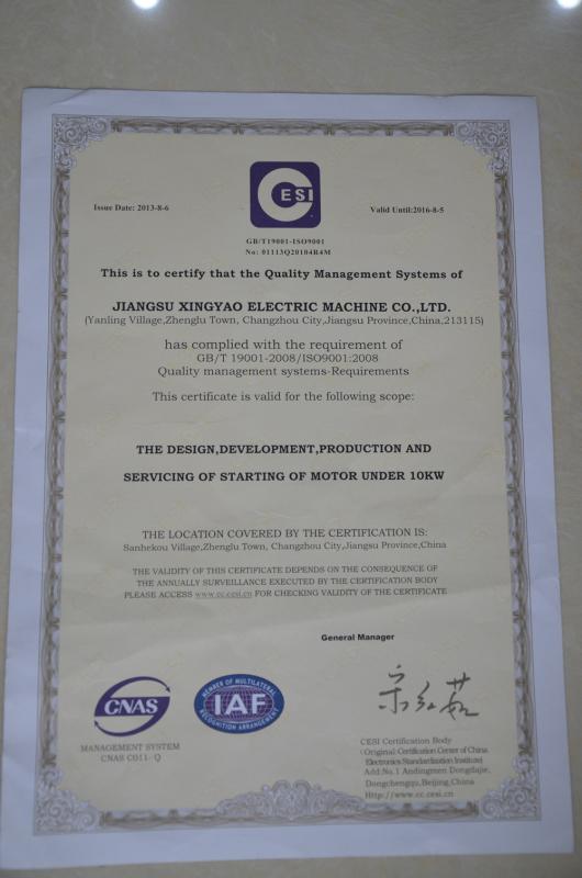 ISO9001 - Jiangsu Xingyao Motor Co.Ltd