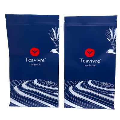 China Eco-Friendly Biodegradable Custom Matte Plastic Square Barrier Tea Bag Mylar Flat Bottom Gusset Zipper Lock Bag With Shiny Logo for sale