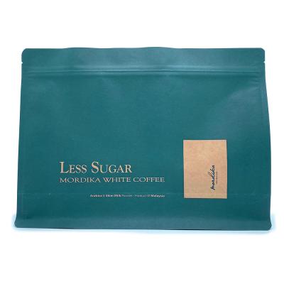 China Recyclable Custom Biodegradable Custom Kraft Paper Square Block Coffee Zipper Mylar Bag Green Printed Plastic Laminated Bottom Pouch For Food for sale