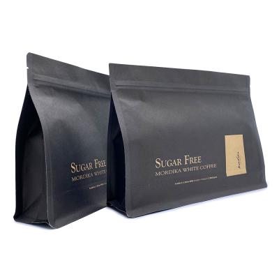 China Custom Black Moisture Proof Printing Kraft Paper Stand Up Flat Bottom Bag Coffee Plastic Packaging Square Pouch With Zipper for sale