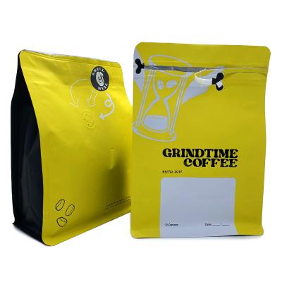 China Barrier Factory Direct Custom UV Spot Printed Flat Bottom Aluminum Foil Coffee Pouch Bags With Side Zipper And One Way Valve for sale