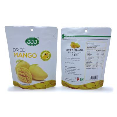 China Custom Matte Mango Food Packaging Bag White Dry Plastic Alumiumn Foil Label Zipper Lock Moisture Proof Stand Up Pouch Doypack for sale