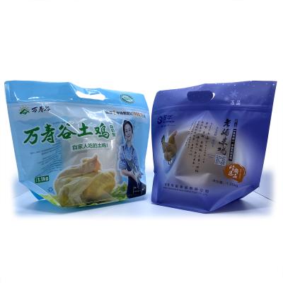 China Resealable Food Grade Barrier Customized Plastic Packaging Pouch Stand Up Zip Lock Freezer Chicken Duck Bag With Handle for sale