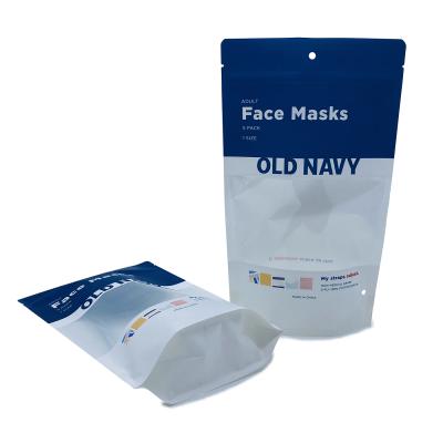 China Luxurious colorful recyclable barrier plastic packaging bag for laminted face mask tissue paper zip lock doypack with clear window for sale