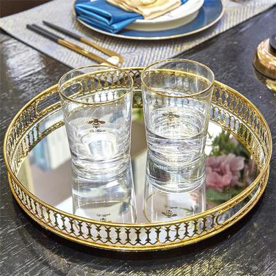 China Modern Mirrored Tray Table Perfume Vanity Home Decor Around Retro Glass Luxury Acrylic Serving Decorative Jewelry Gold Mirror Antique Tray for sale