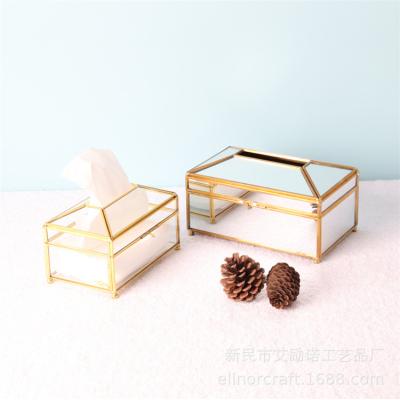 China New Durable Modern Home Decorative Luxury Gold Face Holders Container Cover Metal Mirror Acrylic Tissue Glass Paper Box for sale