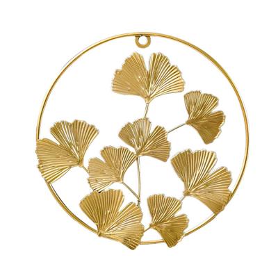 China Luxury Nordic Creative Golden Leaf Wall Hanging Morden Perforated Ginkgo Wall Free Hanging Decoration Living Room for sale