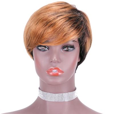 China Short Hair Wigs For Colored Women Short 10A Hair Wholesale Wigs For Colored Women Ladies Short Straight Black Wigs Pixie Cut Machine Made Wigs for sale