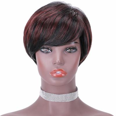 China Cute Brazilian Short Pixie Cut Human Hair Wigs Black And Burgundy Pixie Cut Human Hair Wigs Ombre Red Color Short Wholesale Wigs Layered Wavy Wigs For Women for sale