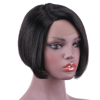 China Silky Straight Indian L Wig Natural Black Short Hair Wigs 100% Lead Wave Lace Frontal Wig For Black Women for sale