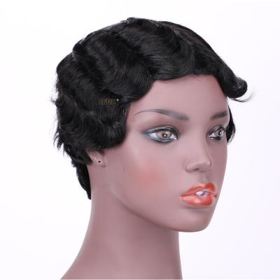 China Finger Wave Hair Mom Wig Short Curly Finger Wave Natural Black for sale