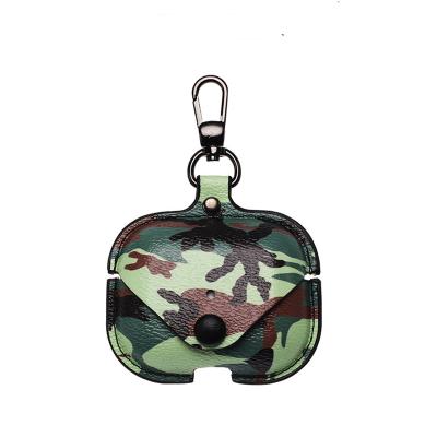 China Comfortable Business Leather Cases For Airpods Pro Earbuds Camouflage Leather Wireless Case For Pro 1 2 Leather Cover With Hook for sale