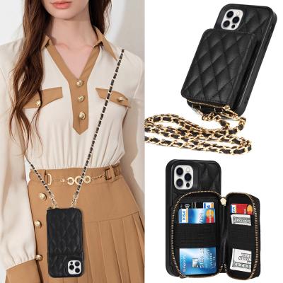 China Women Waterproof Shockproof Leather With Card Slot Cross - Body Strap For iPhone 12 11 Pro Mini X Xs Cell Phone Case With Wallet for sale