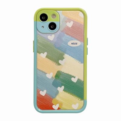 China Waterproof Simple Color Oil Painting Small Heart Phone Case For iPhone X-iPhone13 Pro Max Series for sale