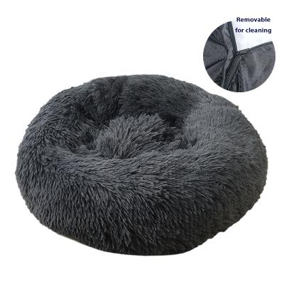 China Sustainable Small Pet Donut PP Cotton Plush Removable Washable Outdoor Cat Dog Pet Thermal Bed for sale