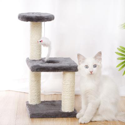 China Viable Manufacturer Supply New Design Faux Fur Hemp Rope Scratch Mail Sisal Tree Climbing Frame Cute Cat Three-Tier Tower for sale