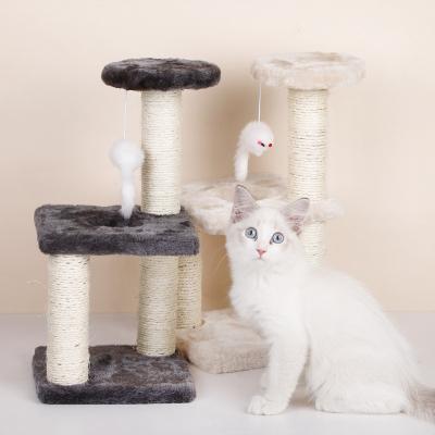 China Wholesale Home Style Comfortable Cat Tree Column Cat Climbing Soft Frame Viable With Ball And Mouse Platform for sale