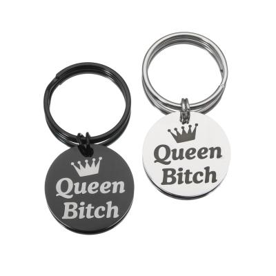 China 1pcs KEORMA Custom Stainless Steel Diy Metal Queen Key Chain Letter Lettering Her King Mood Couple Pendant Jewelry for sale