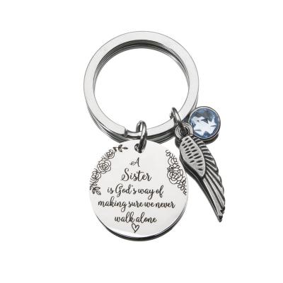 China 1pcs KEORMA Stainless Steel Key Chain Custom Sisters By Blood But Sisters By Heart Gift Lettering Keychain for sale