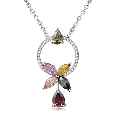 China KEORMA Other Lady 925 Sterling Silver Color Zirconia Colorful Zircon Butterfly Choker Chain Sweater Pendant Necklace For Women Gift for sale