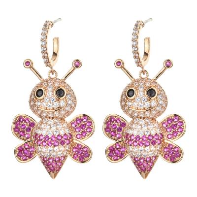 China New fashion CLASSIC personality female silver earrings European and American high-grade 925 bee zircon micro-set earrings for sale